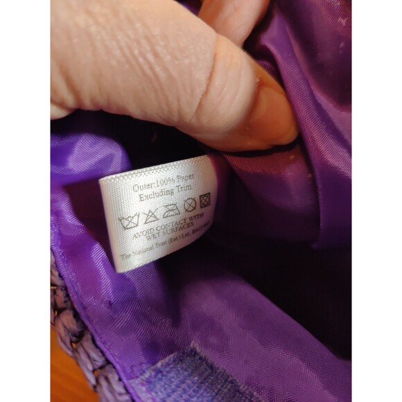 Vtg Purple Paper Straw Woven Purse Floral Embroidered National Trust England - Picture 4 of 8